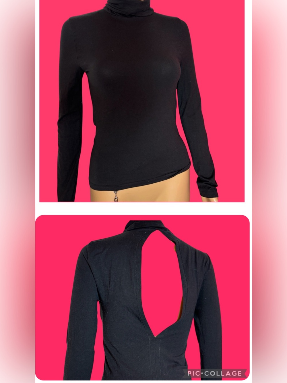 United Colors Of Benetton Black Long-Sleeve open back Turtleneck Top size M